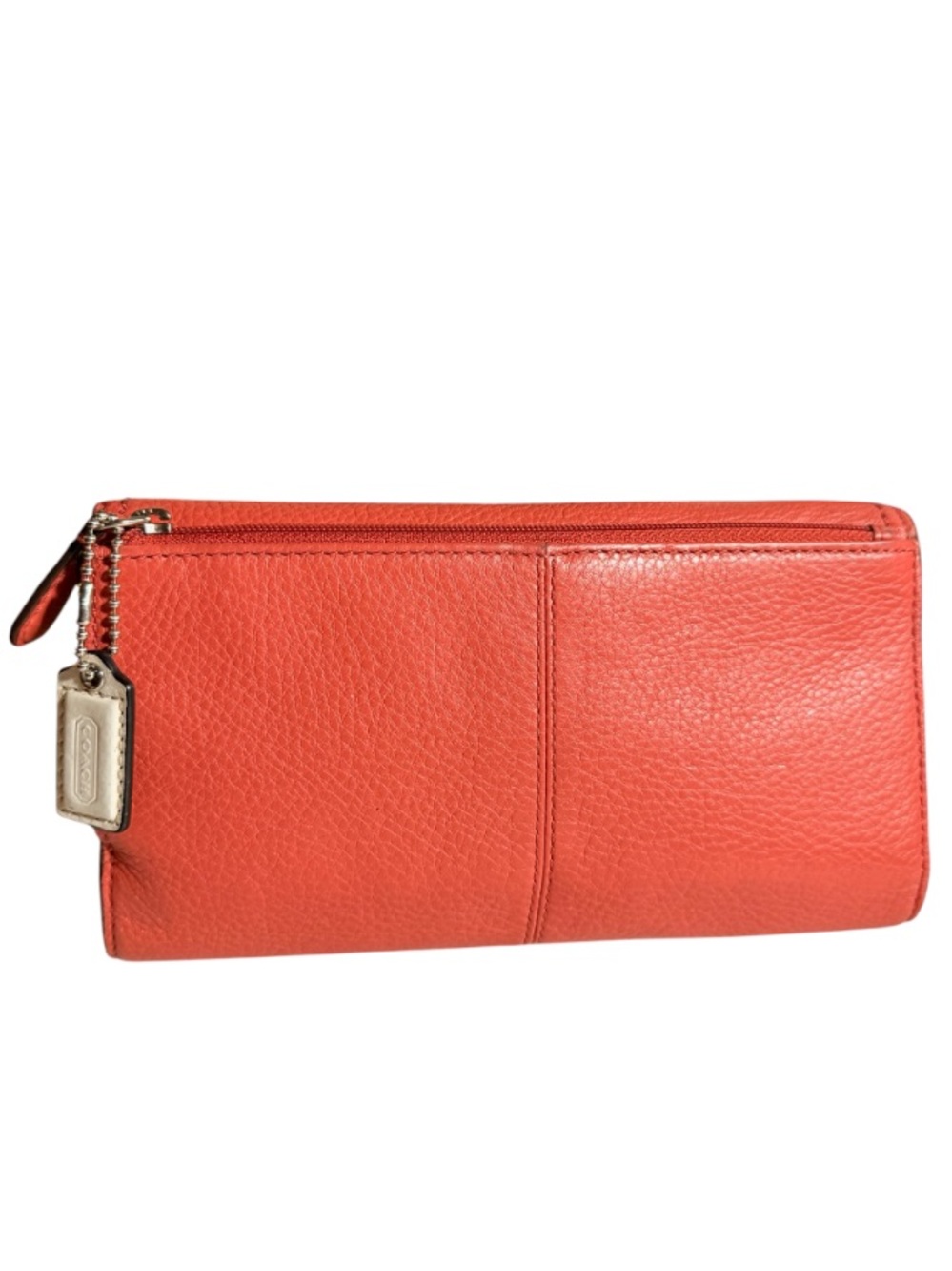 Coach Park Coral Pink Sienna Pebble Leather Trifold Turnlock Envelope Wallet - Picture 2 of 9